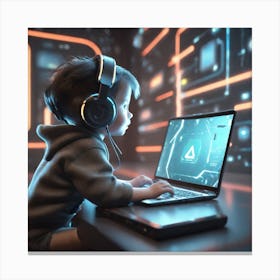 Child Using A Laptop 1 Canvas Print