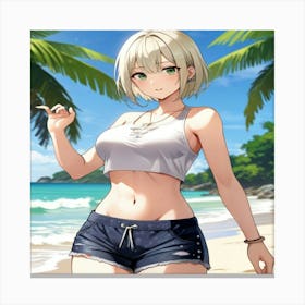 Anime Girl On The Beach Canvas Print