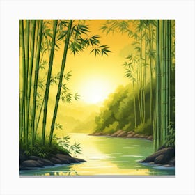 A Stream In A Bamboo Forest At Sun Rise Square Composition 266 Canvas Print