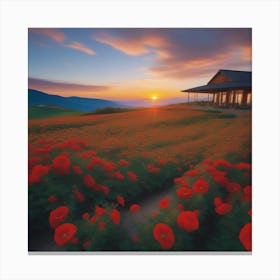 Poppy Field At Sunset Canvas Print