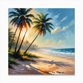 Palm Trees On The Beach Art Print 3 Canvas Print