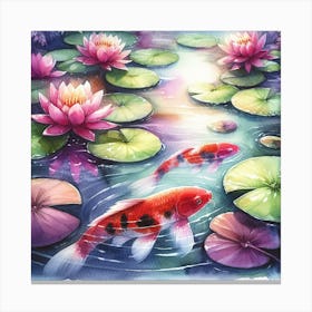 Koi Fish In Pond 1 Canvas Print