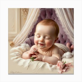 Baby Sleeping With Rose Canvas Print