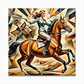 Woman On Galloping Horse Cubism Style Canvas Print