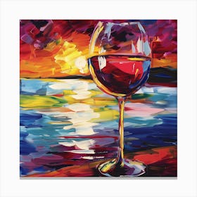 Fauvism Image Of A Glass Of Red Wine With A Sunset Canvas Print