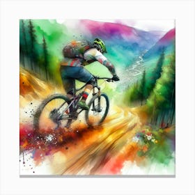 Watercolor Mountain Biker Painting Canvas Print