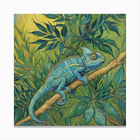 A Moment of Stillness: Chameleon Among Leaves Canvas Print