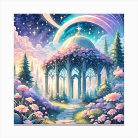 A Fantasy Forest With Twinkling Stars In Pastel Tone Square Composition 394 Canvas Print