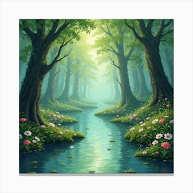 Mystic Watercolor Swamp With Hidden Faeries 1 Canvas Print