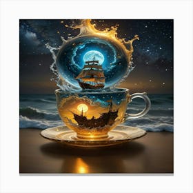 Tea Cup With A Ship Stampe su tela