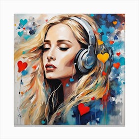 Girl With Headphones Canvas Print