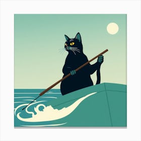 Black Cat Fishing Canvas Print