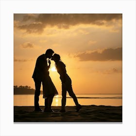 Couple Kissing At Sunset Canvas Print