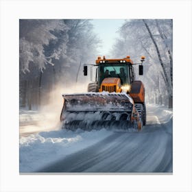 Snow Plowing In Winter Canvas Print