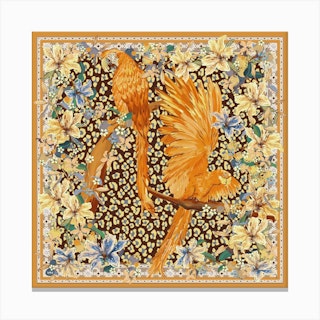Parrots Leopard Pattern Square Canvas Print