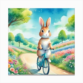 Bunny On A Bicycle art Canvas Print