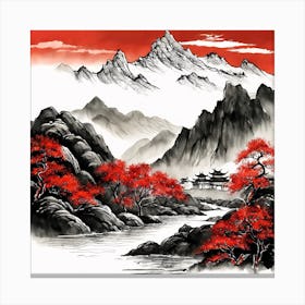 Chinese Landscape Mountains Ink Painting (48) Canvas Print