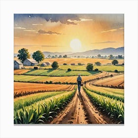 Water Colored Painting Of Landscape Farming Farmer Sun Rising 2d Art Water Color Spray 32k Resolutio 4196798407 Canvas Print