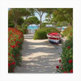 Red Roses On The Beach Canvas Print