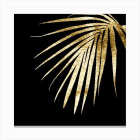 Gold Palm Leaf On Black Background Canvas Print