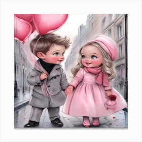 Boy And Girl Holding Balloons Canvas Print