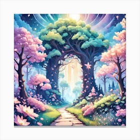 A Fantasy Forest With Twinkling Stars In Pastel Tone Square Composition 450 Canvas Print