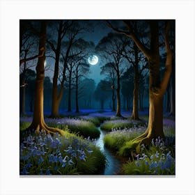 Bluebell Forest At Night 2 Canvas Print