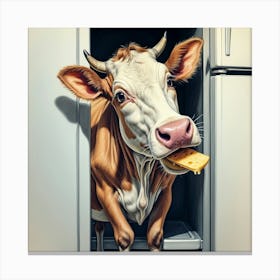 Cow In Fridge 1 Canvas Print