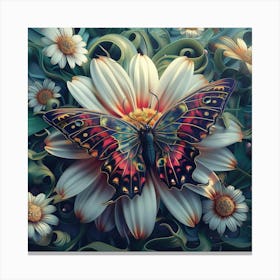 Butterfly And Daisies Canvas Print