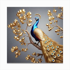 Peacock On A Branch Canvas Print