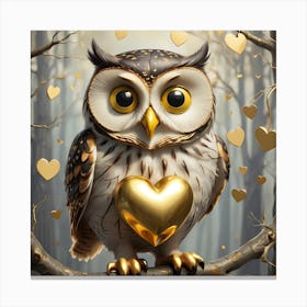 Golden Owl With Heart Canvas Print