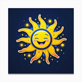 Lovely smiling sun on a blue gradient background 127 Canvas Print