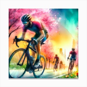 Colorful Cyclist On The Road 1 Canvas Print