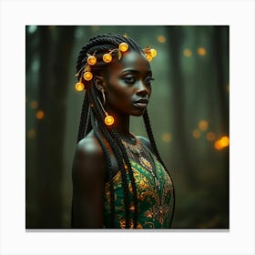 Portrait Of A Black Woman In The Forest Canvas Print