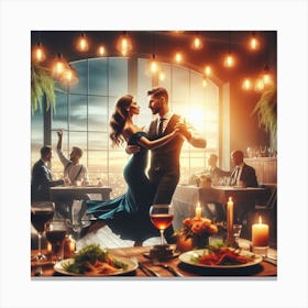 Couple Dancing At The Restaurant Canvas Print