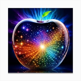 Crystal Glas Apple With A Abstract Galaxy Reflection And A Blue And Pink Glow In The Background - Photo Realistic Illustration Canvas Print