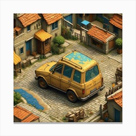 Small Town With A Car Canvas Print