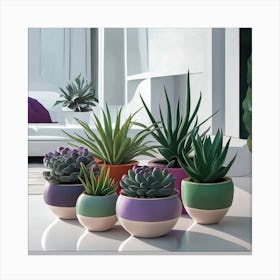 Succulents In Pots 3 Canvas Print