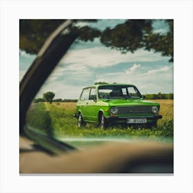 Green Car In A Field Canvas Print