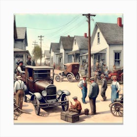 Early Small Town America And The Automobile ~Reimagined 19 Canvas Print