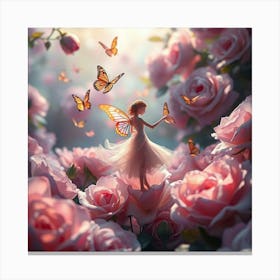 Fairy In The Rose Garden Canvas Print