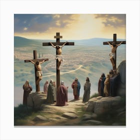A Historically Accurate Oil Paint Styled Rendition Of The Crucifixion Of Jesus At Golgotha Featuri 549316415 Canvas Print