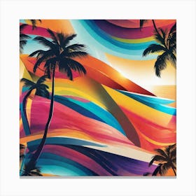 Palm Trees And Waves Canvas Print