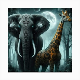 Giraffe And Elephant Canvas Print