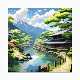 Japanese landscape in Anime style Canvas Print