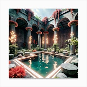 Pool In A Courtyard Canvas Print