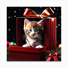 Christmas Kitten In A Gift Box Canvas Print