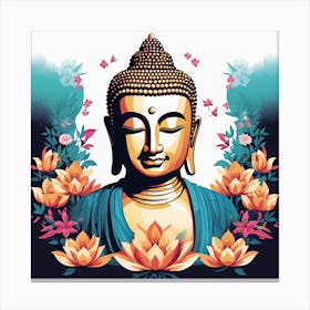 Colorful Floral Buddha Painting (5) Canvas Print