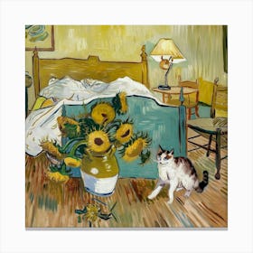 van goth irises with cat and vases Cat In The Bedroom Canvas Print