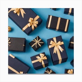 Christmas Presents On Blue Background Canvas Print